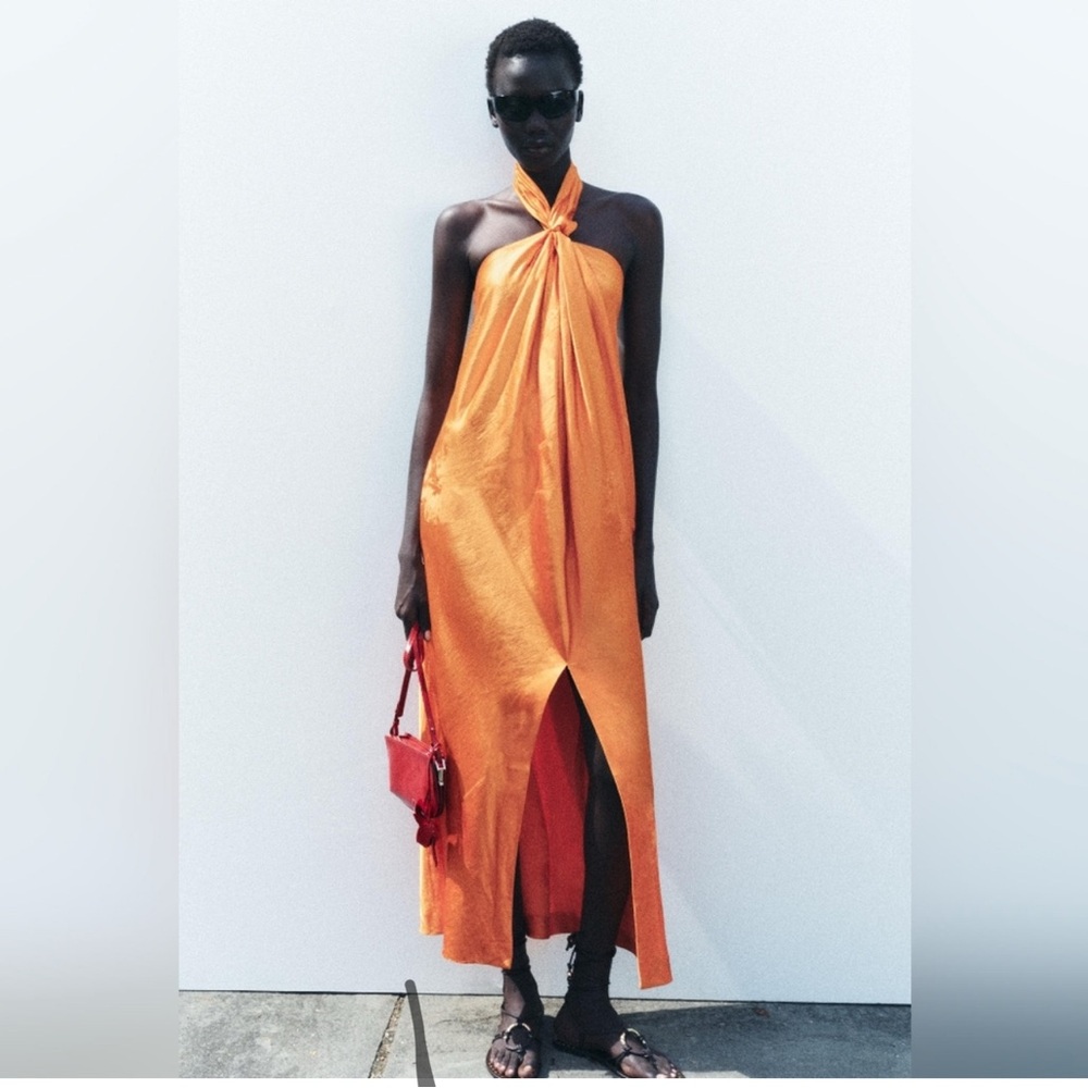 Zara Jacquard Halter Dress ZW Collection Orange Sizes  XS
